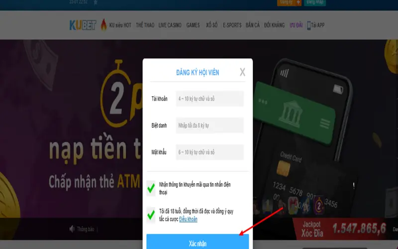 Click nút đăng ký khi hoàn tất xong thủ tục